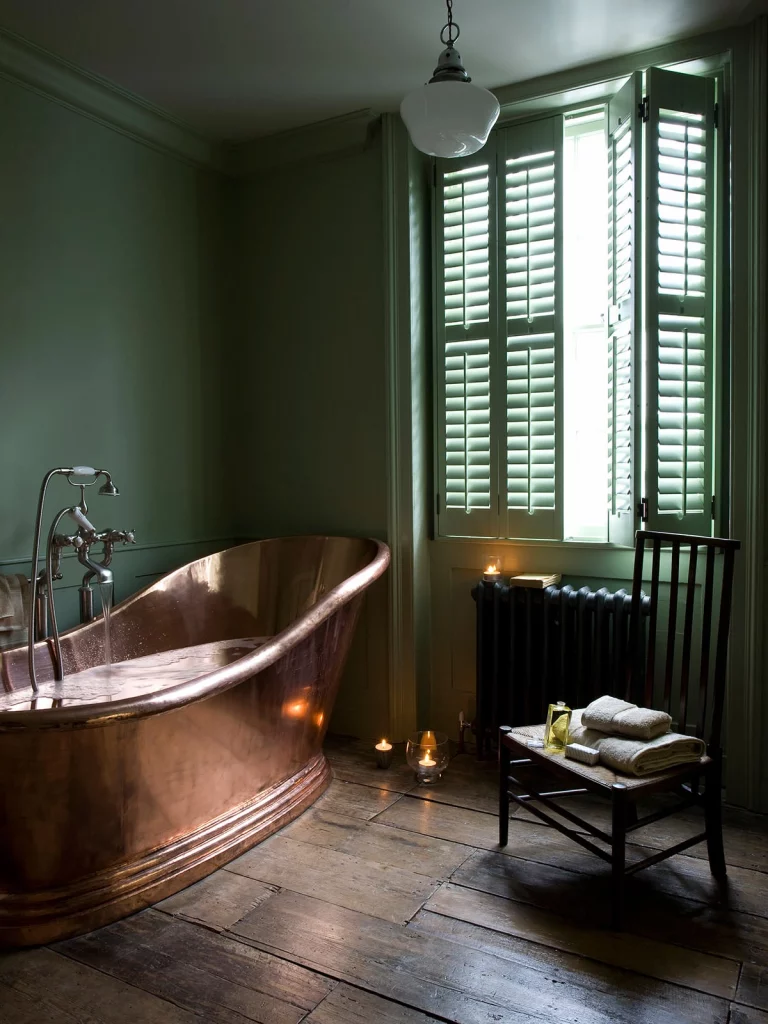 Paulownia plantation shutters in a bathroom