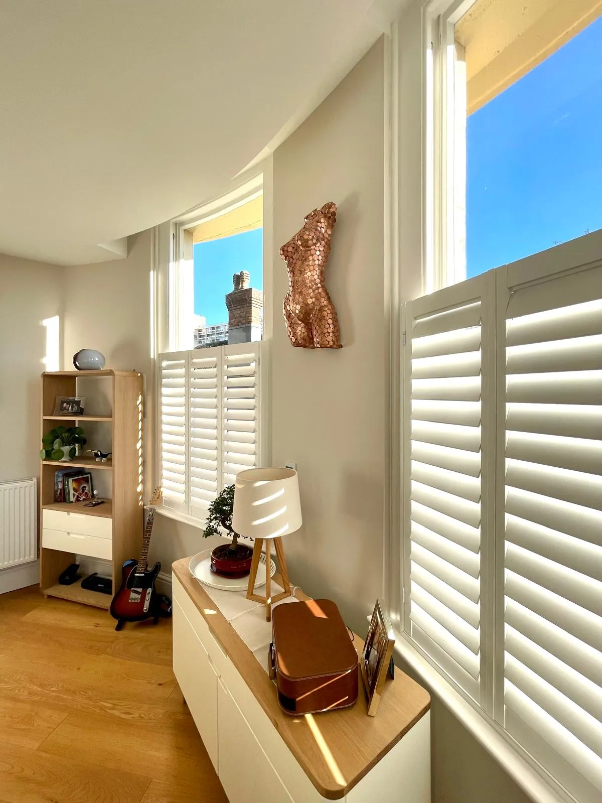 Cafe style plantation shutters